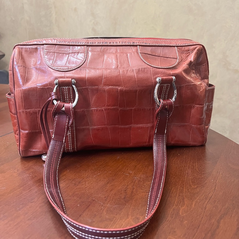 Brighton Brick Red Croc-Embossed Shoulder Bag